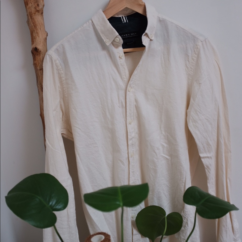 [Zara] Cream, Super Soft Slim Fit Shirt